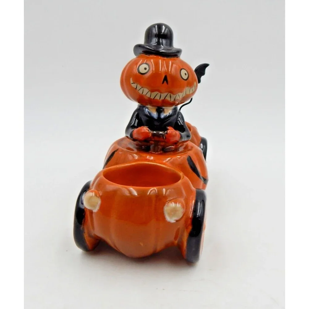 Yankee Candle 2011 Pumpkin Anthropomorphic Driving Car Double Tealight Holder